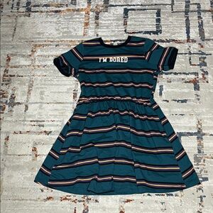 Hot Topic Teal Striped Mini Dress with 'I'M BORED' Print
